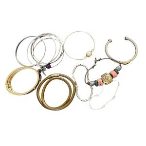 Mixed Fashion Bracelet Lot Silver Tone Bangles Cuff Enamel Beaded 9pc Set